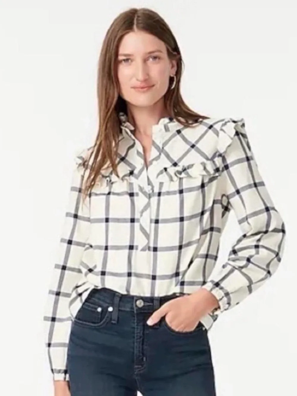 J. Crew Ruffle Yoke popover top EUC size M